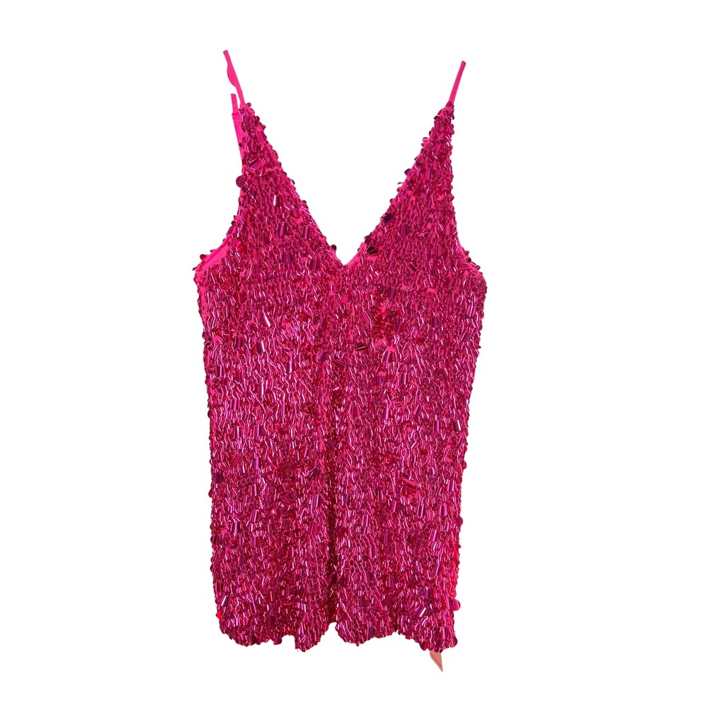 NWT Nasty Gal Cluster Sequin Plunge Mini Dress Fuchsia Pink Party Cocktail Sz 8 - Picture 4 of 6